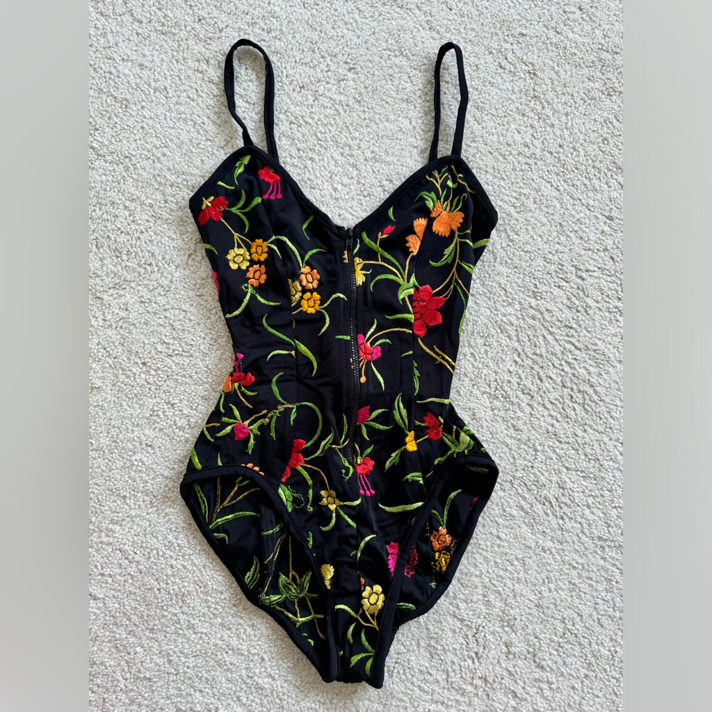 Vintage Omo Norma Kamali One Piece Zip Up Swimsuit